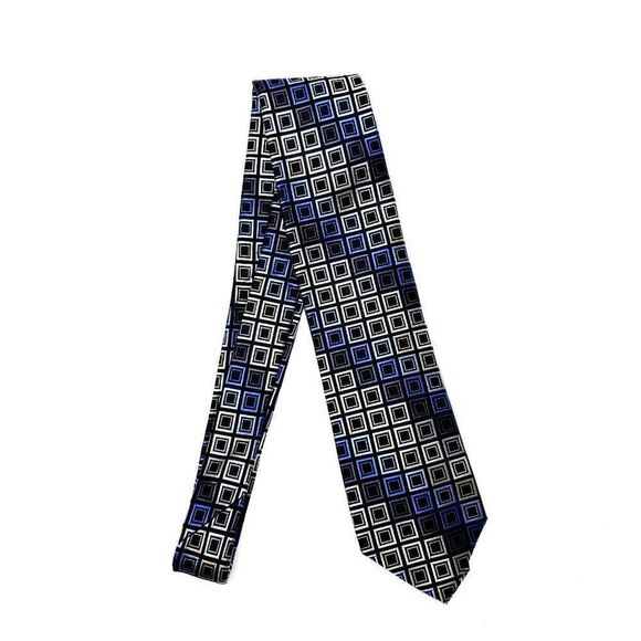 Michael Kors Silk Tie Woven Gray‎ Blue Geometric - Picture 6 of 6